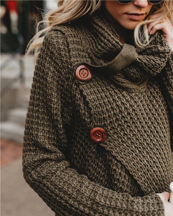 Casual Solid Knit Sweater Ladies V Neck Crew Neck Warm Daily Long Sleeve Blouse