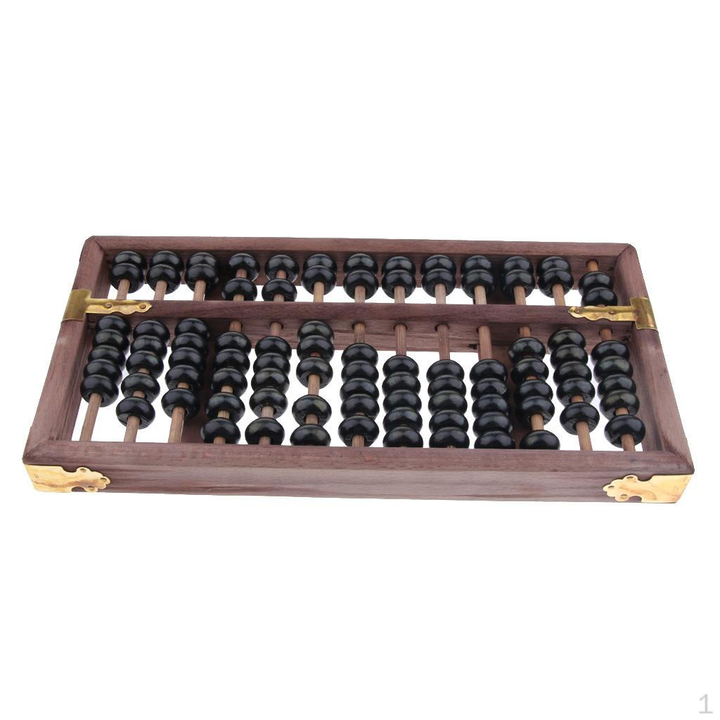 13 Rows Vintage Chinese Wooden Bead Arithmetic Abacus with Box Ancient Calculator Counting