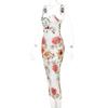Women Sling Dress Backless Sleeveless Fashion Elegant Flower Print Slim Sexy Club Mid-calf Dresses Autumn Clothes