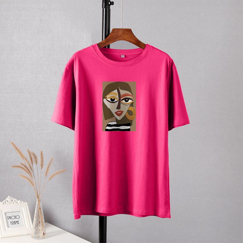 Shellsuning Casual Oversize Aesthetic Art Printed Tshirts Women 2023 Summer New Vintage Cotton Soft Basic Tees Female Fashion Korean Harajuku Tops