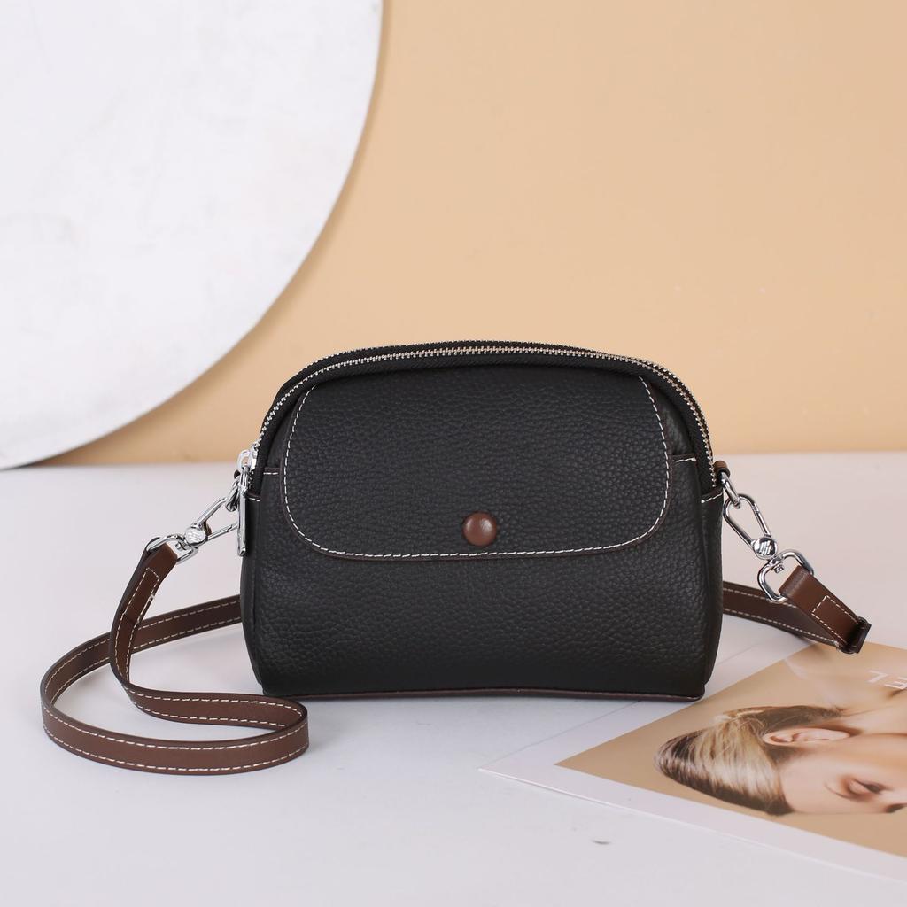 Cowhide Women's Bag Single Shoulder Crossbody Women's Bag Practical Multi-compartment Contrasting Color Change Bag Shell Bag