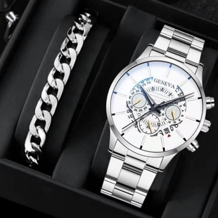 Geneva Watch Men S Steel Belt Watch Fashion Calendar Quartz Belt Men S Large Dial Chronograph bulk price