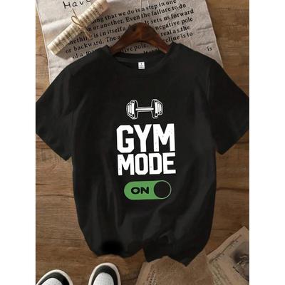 Gym Mode Turn On Dumbbell Round Neck Womens T-shirt Short Sleeve Fashion Print Short Sleeve Shirt Women Clothing