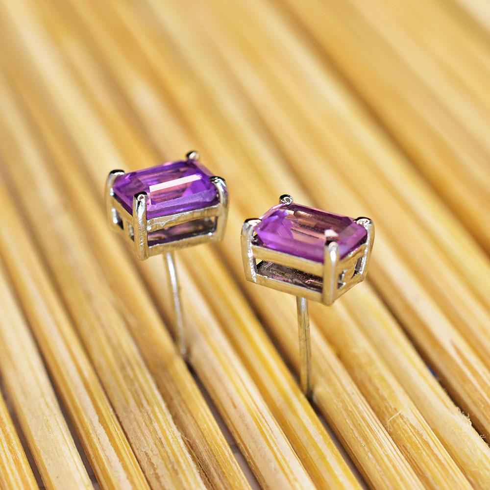 Purple Sapphire Gems Stud Earrings 9 Ct Natural 925 Sterling Silver Certified
