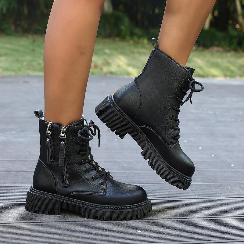 Double zipper velvet Martin boots for women's winter new trendy short tube thick-soled warm short boots for women