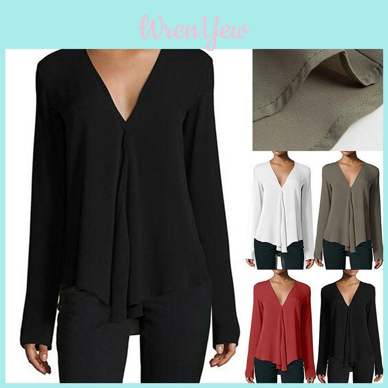 Elegant Womens Summer Casual Long Sleeve Loose Chiffon T-shirt Blouse For All Sizes