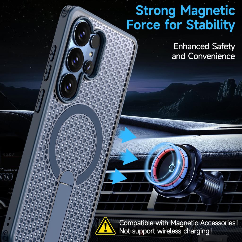 Samsung S26ultra Magnetic Mobile Phone Case Plus Anti-drop Fanxing Honeycomb Breathable Heat Dissipation S25u Vertical Bracket