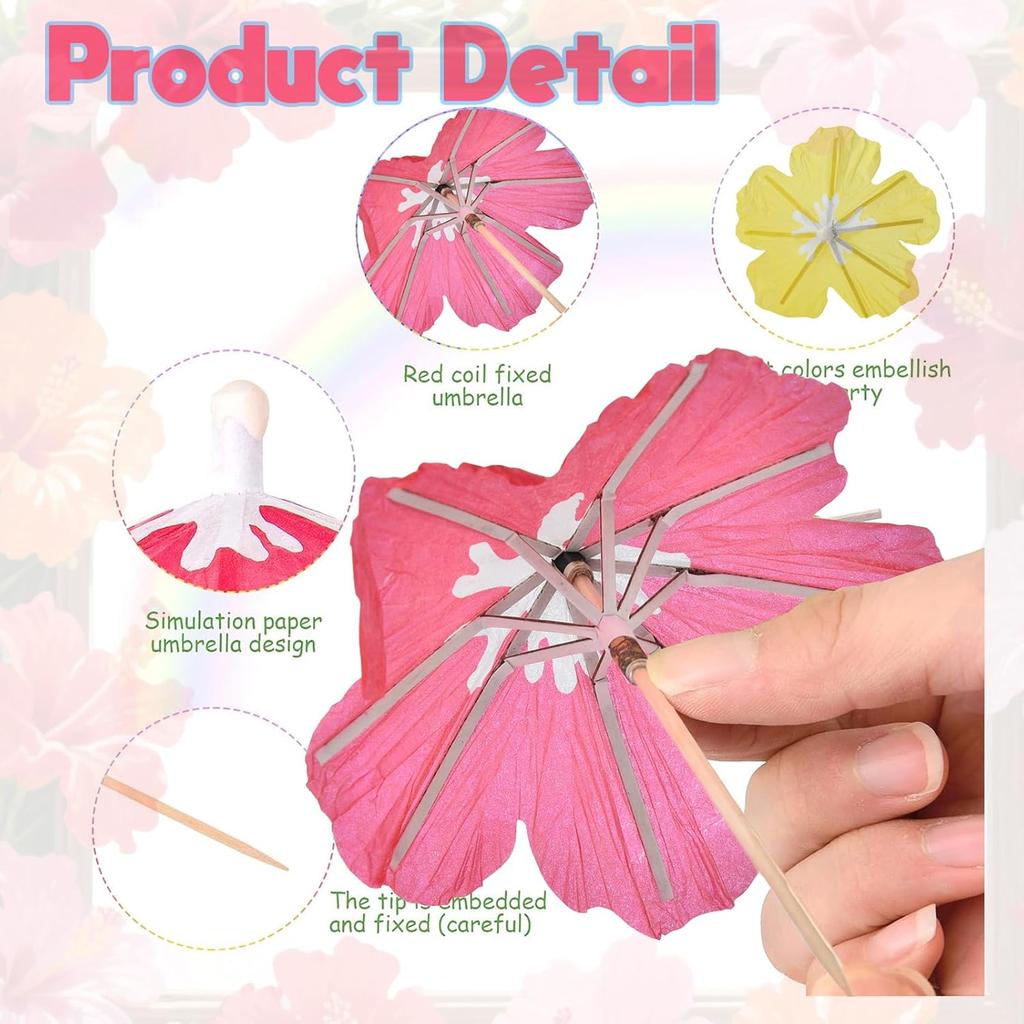Haundry Cocktail Drink Umbrella Picks, 25pcs Cocktail Umbrellas for Drinks, Mini Hibiscus Paper Drink Umbrellas Toothpicks for Luau Parasols Tropical