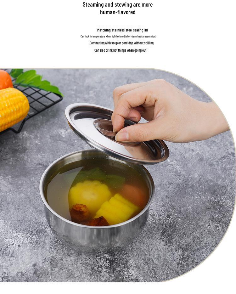 Stainless Steel Double Boiler with Lid - Steamed Egg & Baby Food Bowl