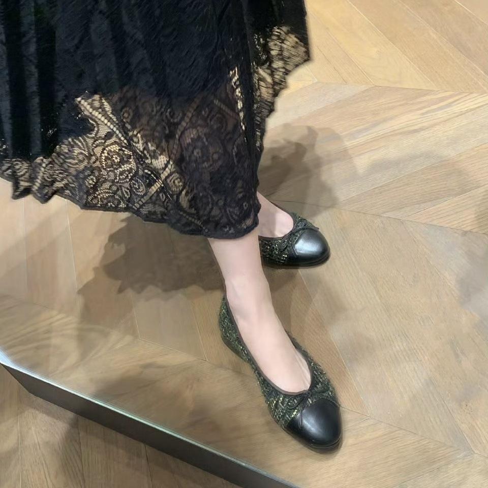 

Sheepskin version of grape mother, the same commuting sweet girl splicing small round head bow low heel small fragrant single shoes 39 зелёный