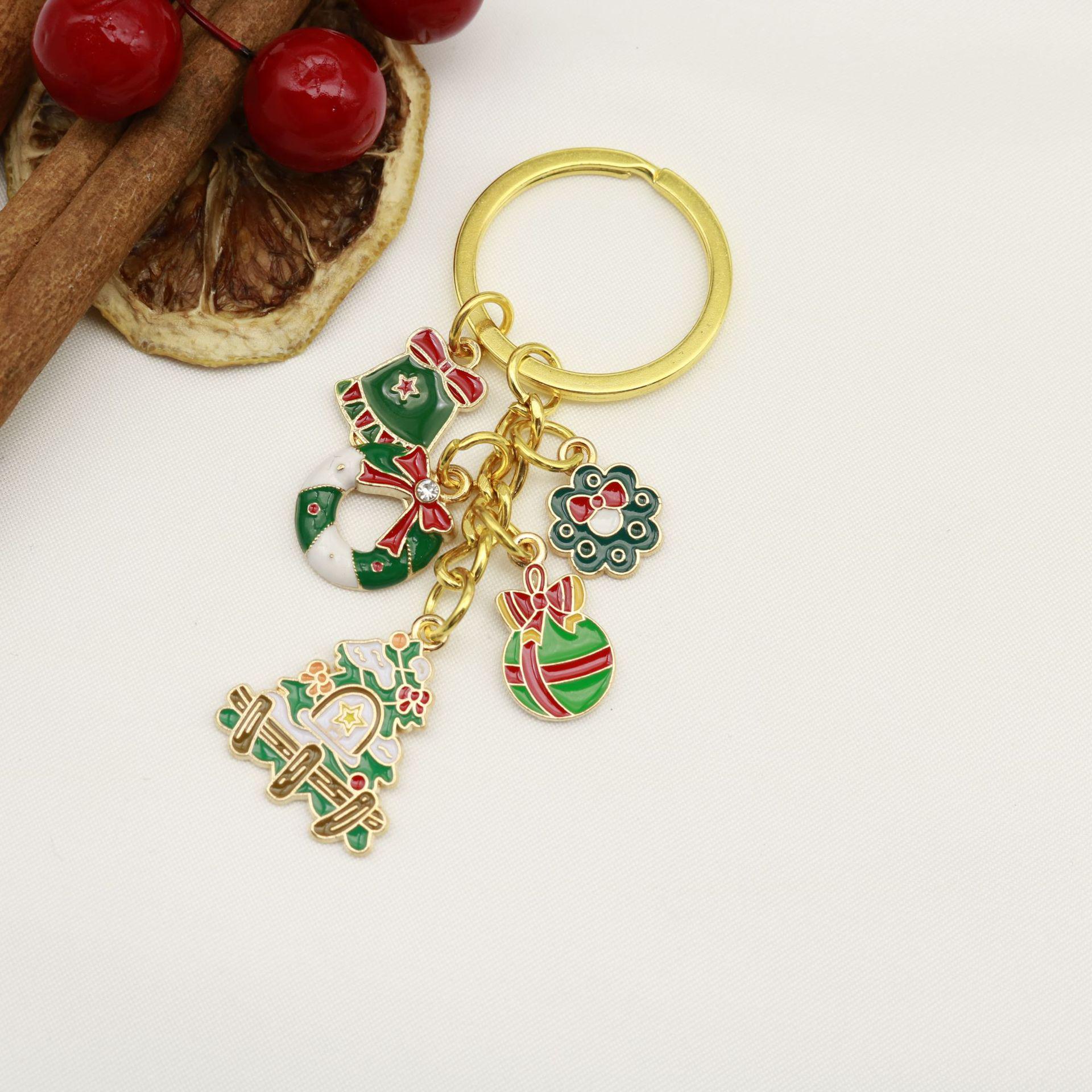 Christmas Drip Oil Cartoon Keychain: Santa, Reindeer & Tree Pendants