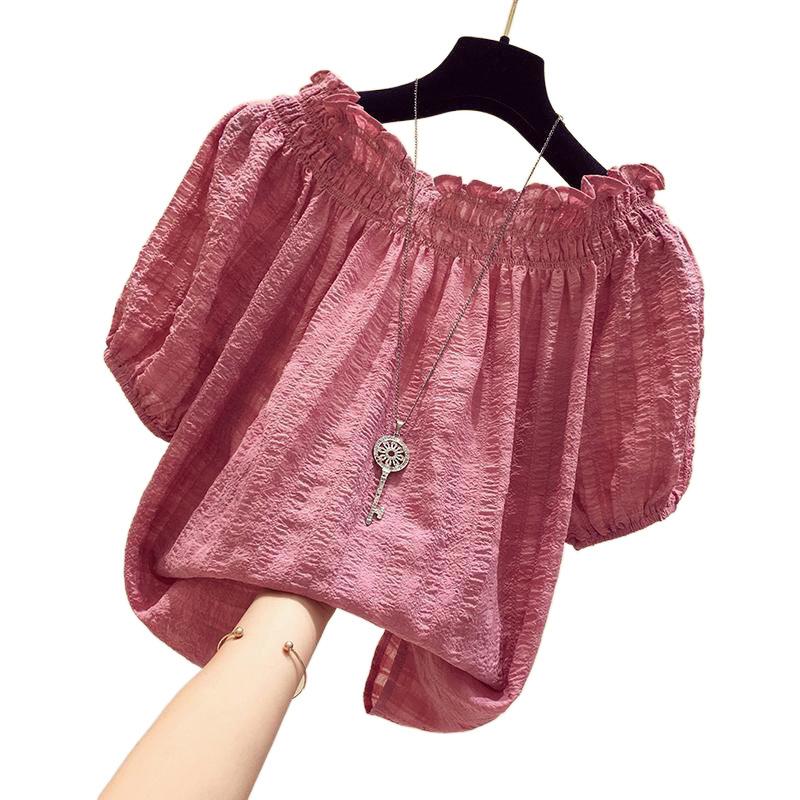 Women Blouse Summer Tops Solid Color Puff Sleeve O-Neck Tunic Female Shirts Loose Casual OL Work Blusas Oversized