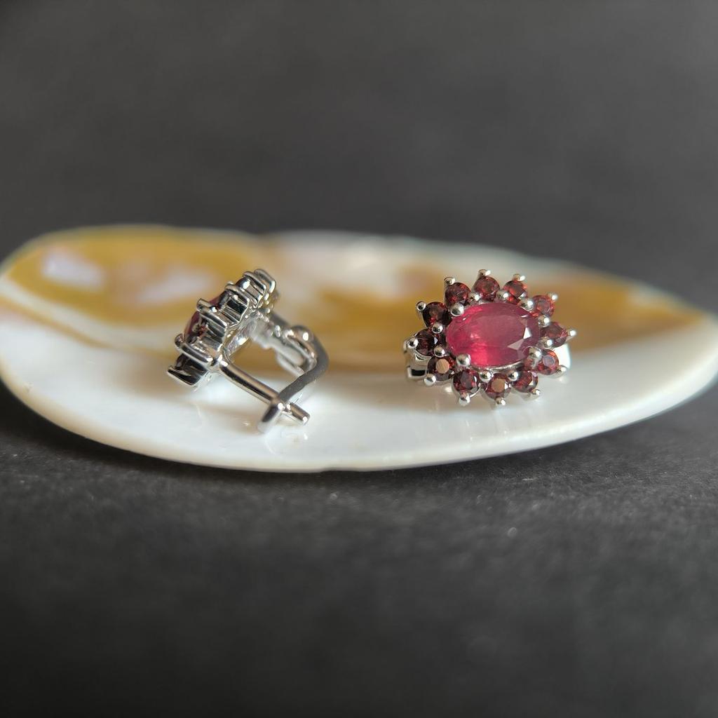 Silver Earrings with Natural Ruby 3.225ct, Garnet (2195528)