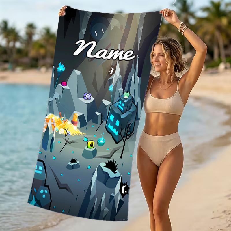 Customizable personalized beach towels Geometry Dash themed designs.Suitable for the beach, yoga, sports;ideal as beach accessories