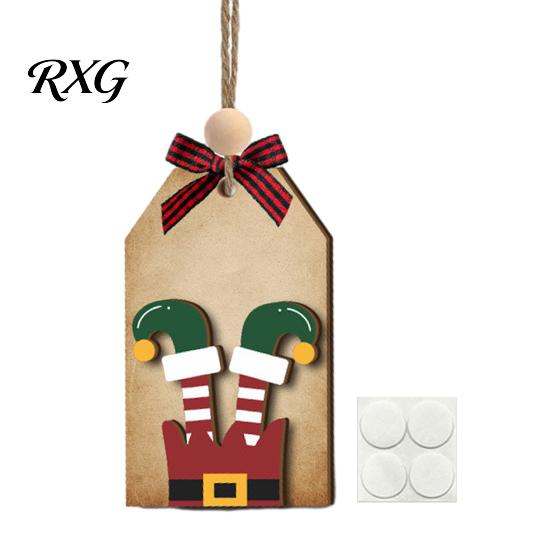 Natural Pine Wood Decor Christmas Wooden Hanging Ornaments, 2D Snowman Reindeer Clown Figure Rustic Party Supplies Pendant Decorations, Farmhouse