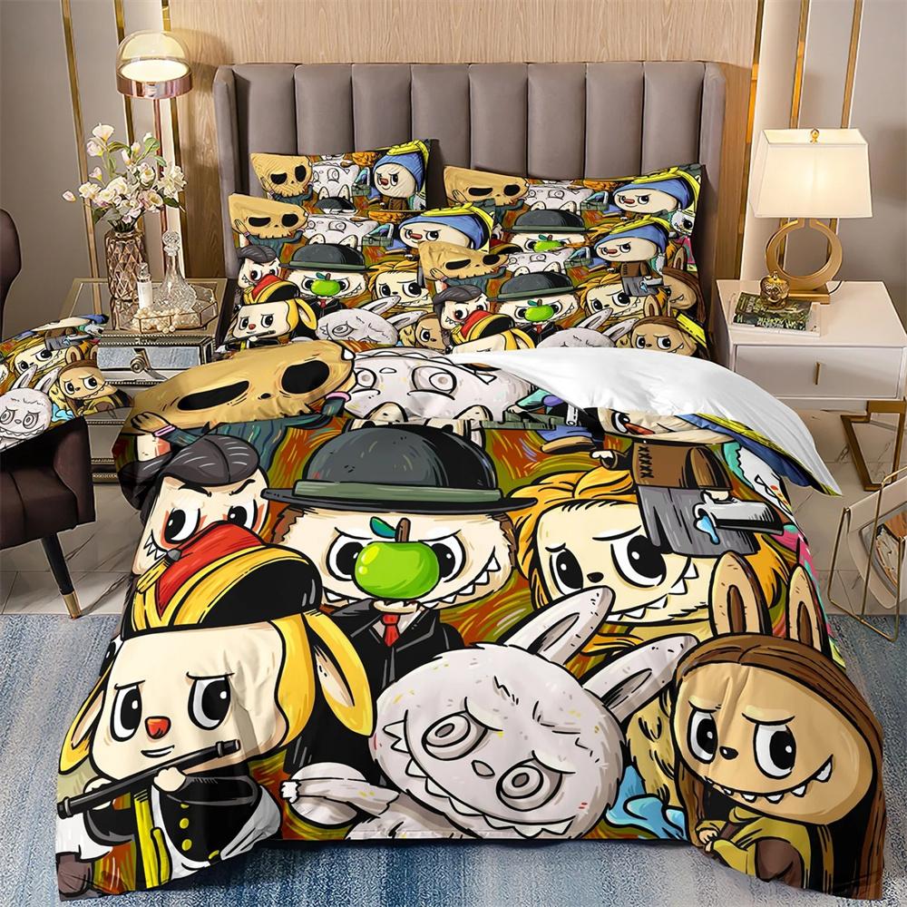 סט מצעים חמוד בובו 2/3 חלקים לחדר שינה, מתנה לילדים, בני נוער, מבוגרים, מיקרופייבר למיטה זוגית, כיסוי שמיכה עם רוכסן, עיצוב לחדר