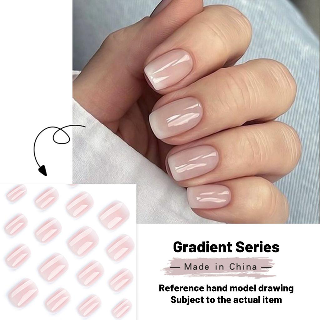 Square Press- Nail Tips, Short Length With Gradient Color, Full Coverage Nude Artificial Nails, Suitable For Women And Girls, 24 Pieces (1ml)