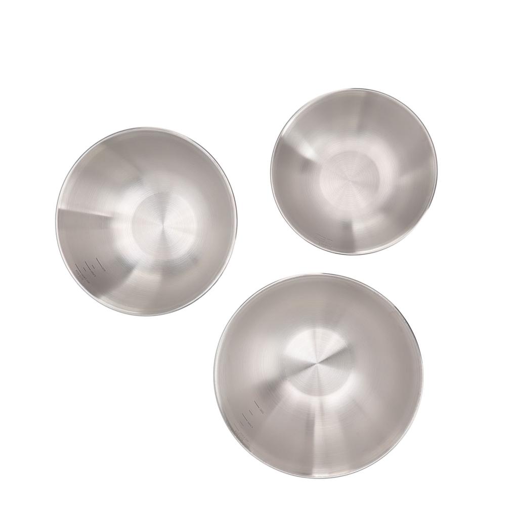 3 Stück Salatschüsseln 304 Edelstahl in Lebensmittelqualität Stapelbare Rührschüsseln mit Skala für