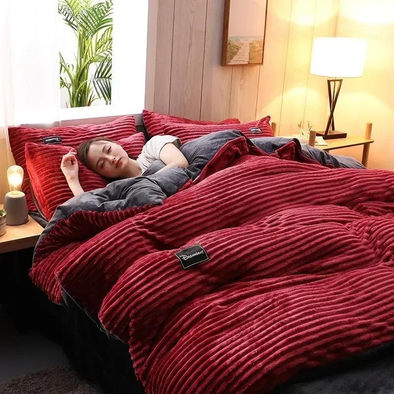 Solid Color Winter Warm Velvet Duvet Cover Thicken Bed Quilt Cover Twin Queen King Size Bedding 150/180/200/220cm Funda Nórdica
