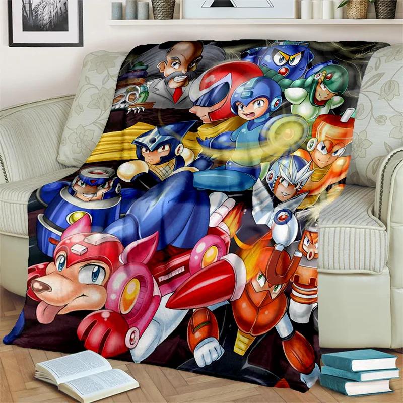 Koc Kreskówkowy Retro Gry Megaman Rockman, Miękki Koc do Rzucania do Domu Sypialni Łóżka Sofy Pikniku Podróży Biura Koc Okrywowy dla Dzieci