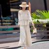 Women's Suit Women's Summer New Design Sense Skinny Meat-covering Short-sleeved Shirt Wide Leg Pants Two-piece Set