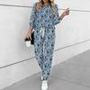 Women Floral Print Two Piece Outfit, Long Sleeve Crew Neck Top & Drawstring Jogger Pants Casual Tracksuit for Spring Autumn