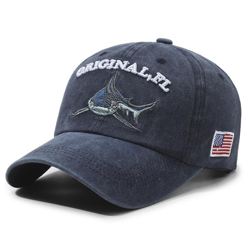 American Hip Hop Street Embroidery Baseball Cap Male Cartoon Shark Casual Versatile Cap Female Face Small Big Brim adjustable тёмно-синий
