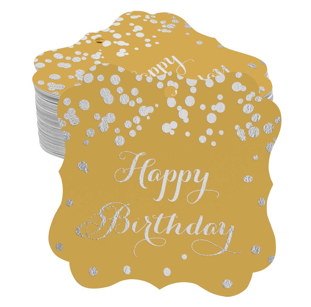 Inkdotpot Real Gold Foil Bracket Shape Paper Hang Tags Happy Birthday Favor Tags Pack Of