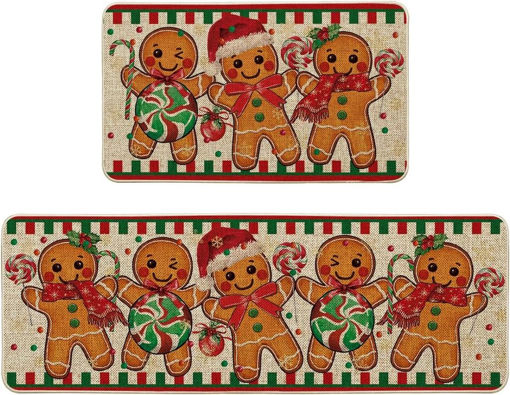 1/2Pcs Christmas Holiday Kitchen Floor Mat Home Decor Bedroom Balcony Long Carpet Festive Atmosphere Welcome Door Mat