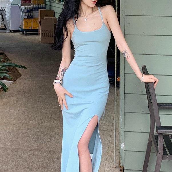 Suspender Hip Dress Spice Girl Summer New Sexy Tight Backless Split Long Dress Stepmom Skirt Girl