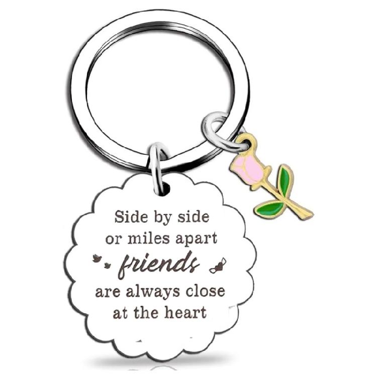 Stainless Steel Polished Floral Keyring Creative Lightweight Portable Friendship Keychain Birthday Gift for Sister
