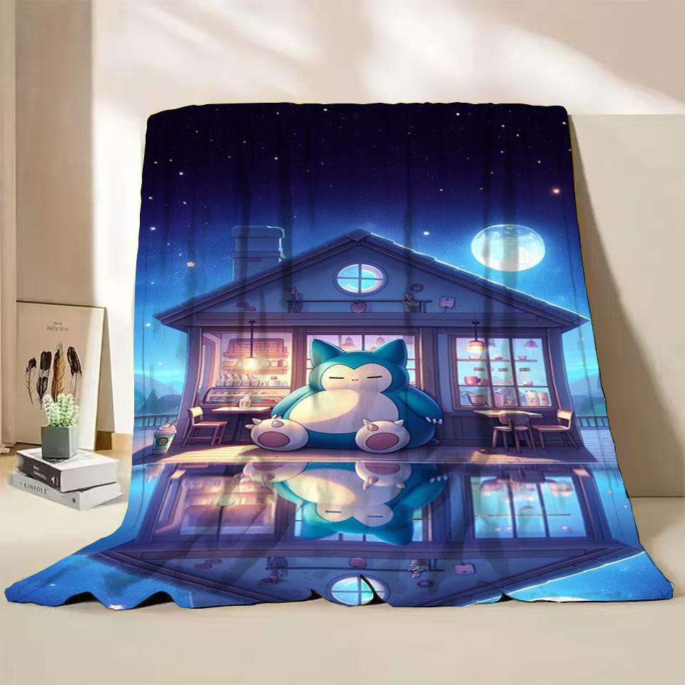 Pokemon Snorlax Flanelová Nadýchaná Fleece Deka pro Domov Ložnici Postel Pohovku Kancelář Dětská Přikrývka Dospělá Měkká Deka Dětský Roztomilý Dárek