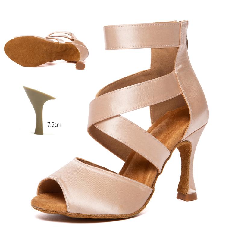 

Satin Latin Dance Shoes for Women Adult Sexy High Heels Ballroom Dance Boots Tango Salsa Heeled 7.5cm 41 розовый
