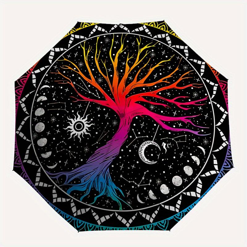 Colorful Tree of Life Mandala Wall Art DecorUmbrella, Portable 3-Fold Compact Umbrella for Men & Women Gift