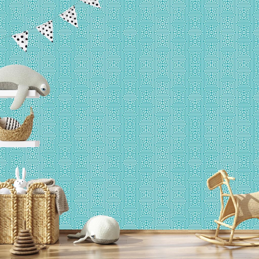 Wallpaper Geometric Pattern Turquoise for Living Room and Bedroom 50x1000