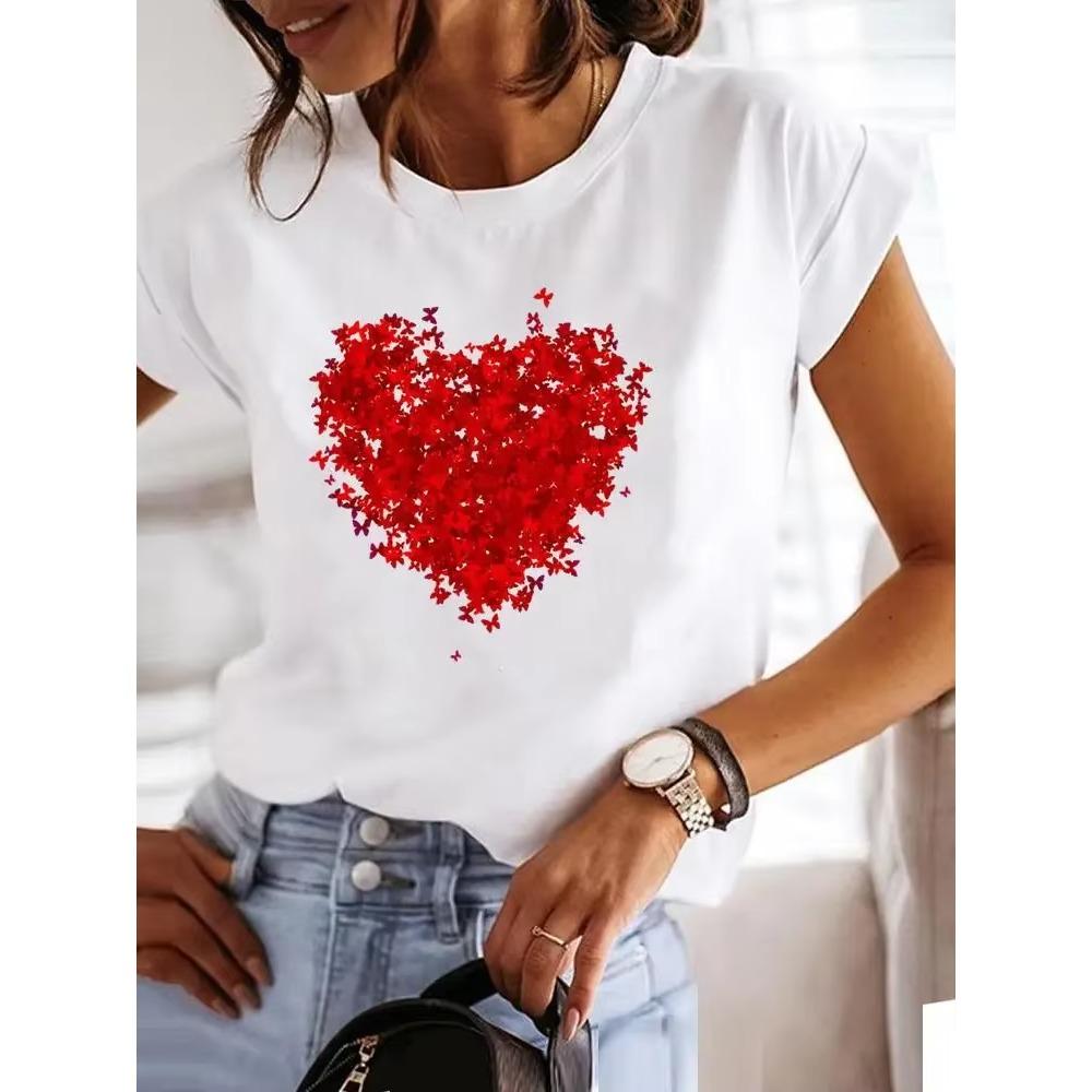 Love Style Trend Cute 90s Harajuku Women Print Ladies T-shirt Casual Basics O-collar Black Shirt Short Sleeve Ladies T-shirts