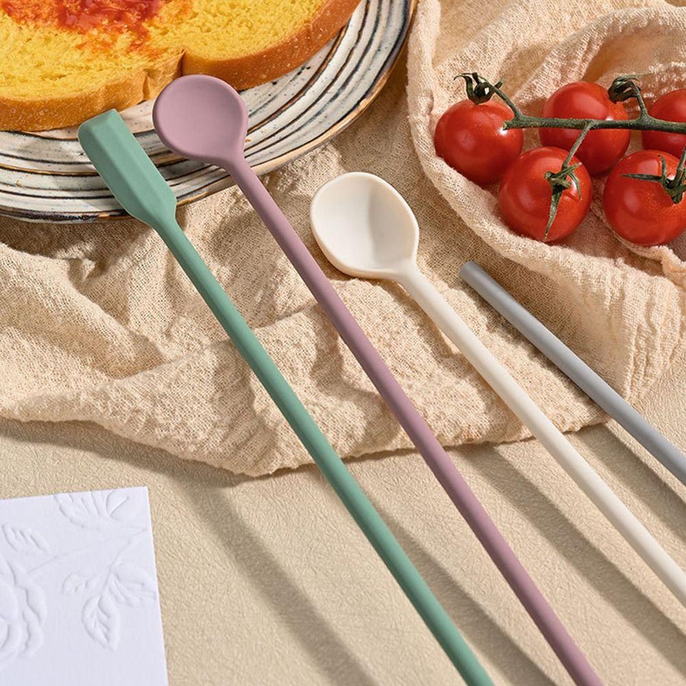 Long Hand Silicone Spatula Party Supplies Coffee Spoon Cosmetics Spoon  Kids
