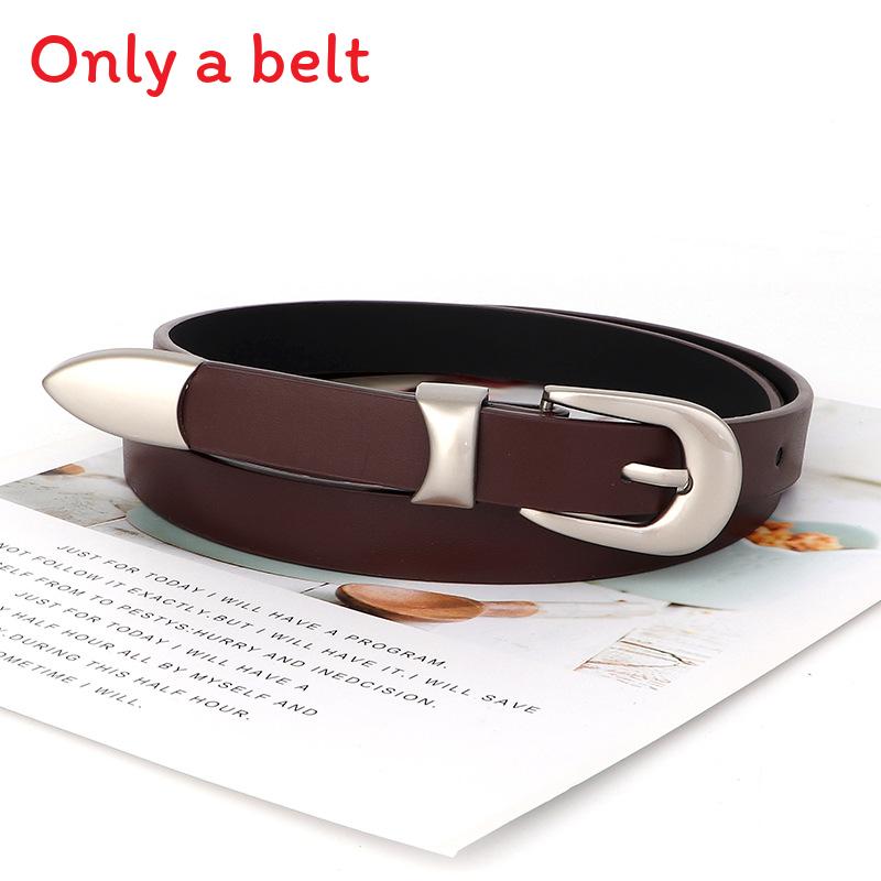 

Color Simple Solid Silver Buckle Women Slim Waist Belt Versatile For Use Daily коричневий