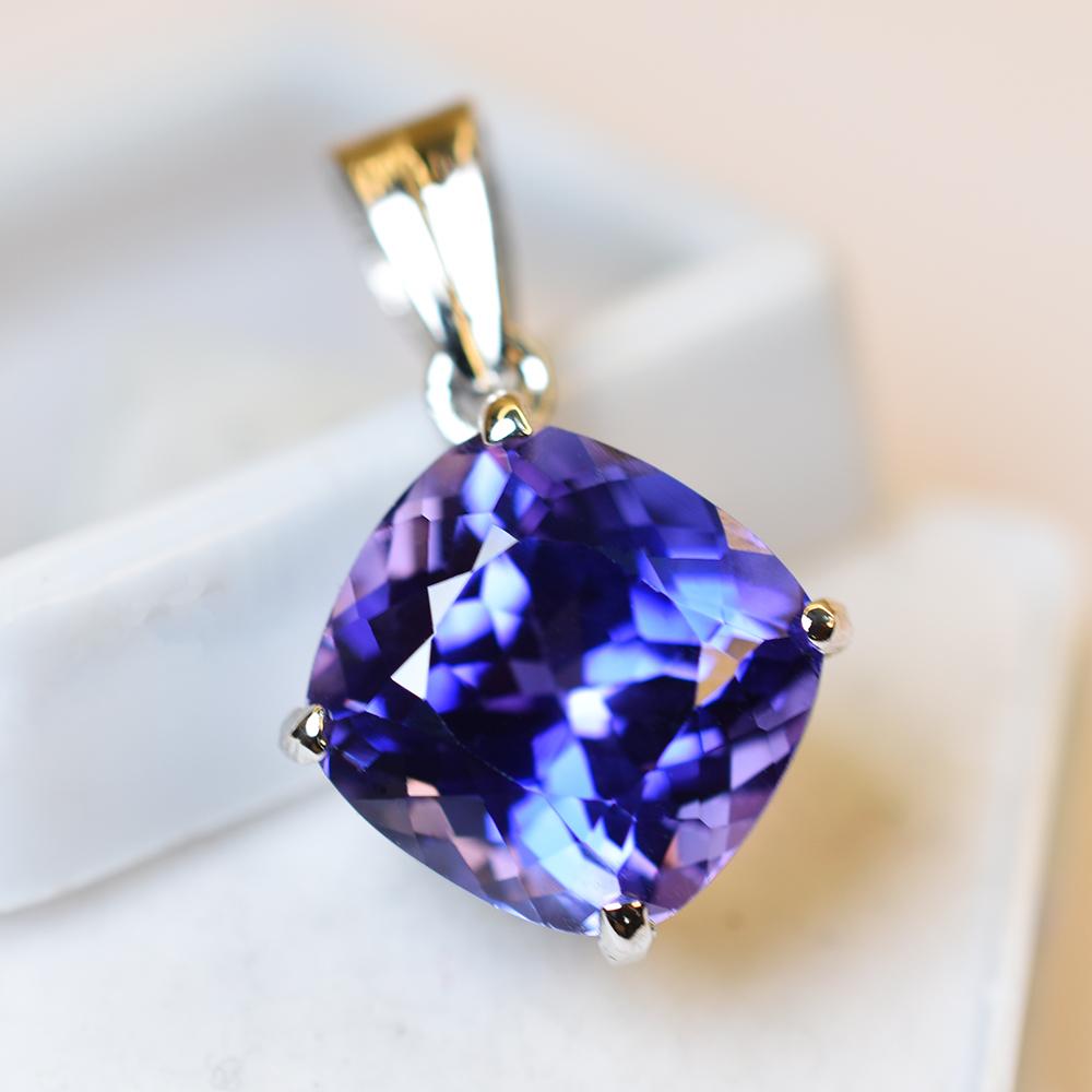 AA+ 925 Sterling Silver Pendant Blue Tanzanite Gemstone 15 Ct Natural Certified