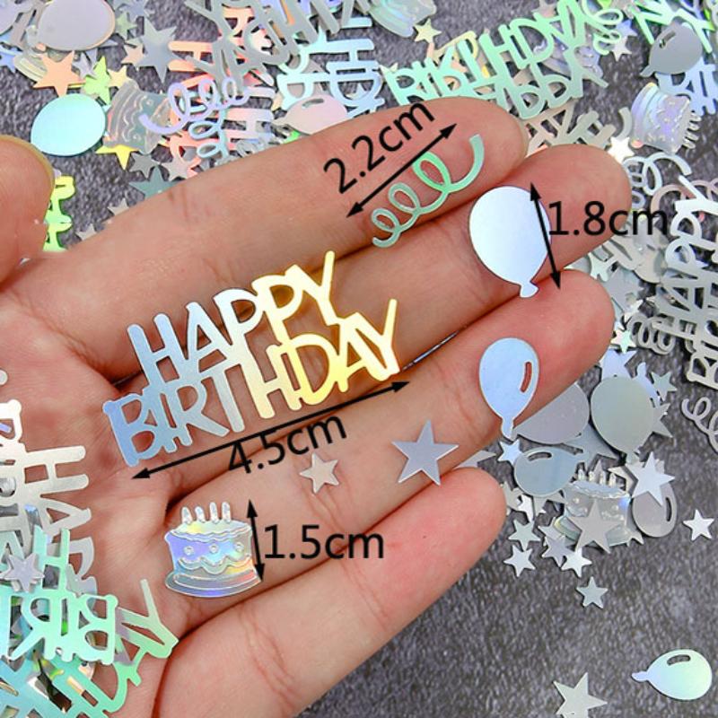 Birthday Party Decoration Rainbow Colored Happy Birthday Scraps Laser Streamers Confetti Circular Ball Cake Letter Shaped