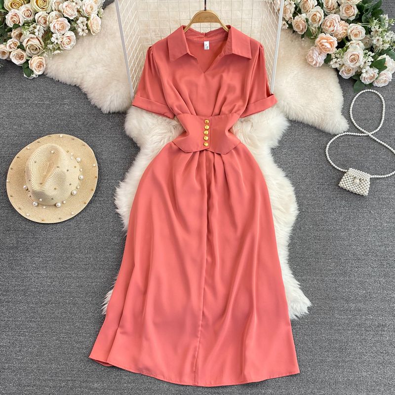 

Polo Summer New Fashion Short Sleeve A- line Shirt Dress Pink All yards