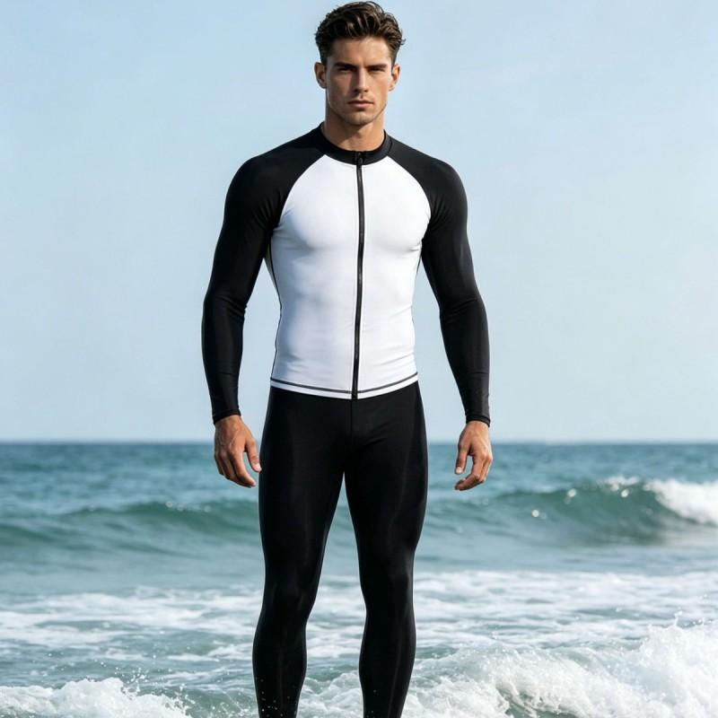Mens Long Sleeve UV Protection Rash Guard Set With Full-Length Swim Pants Snorkeling Surfing Swimming