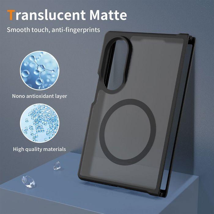 Hülle + 2 Gehärtete Gläser für Samsung Galaxy Z Fold 8, mit Magnetischem Kreis - Transluzent Schwarz