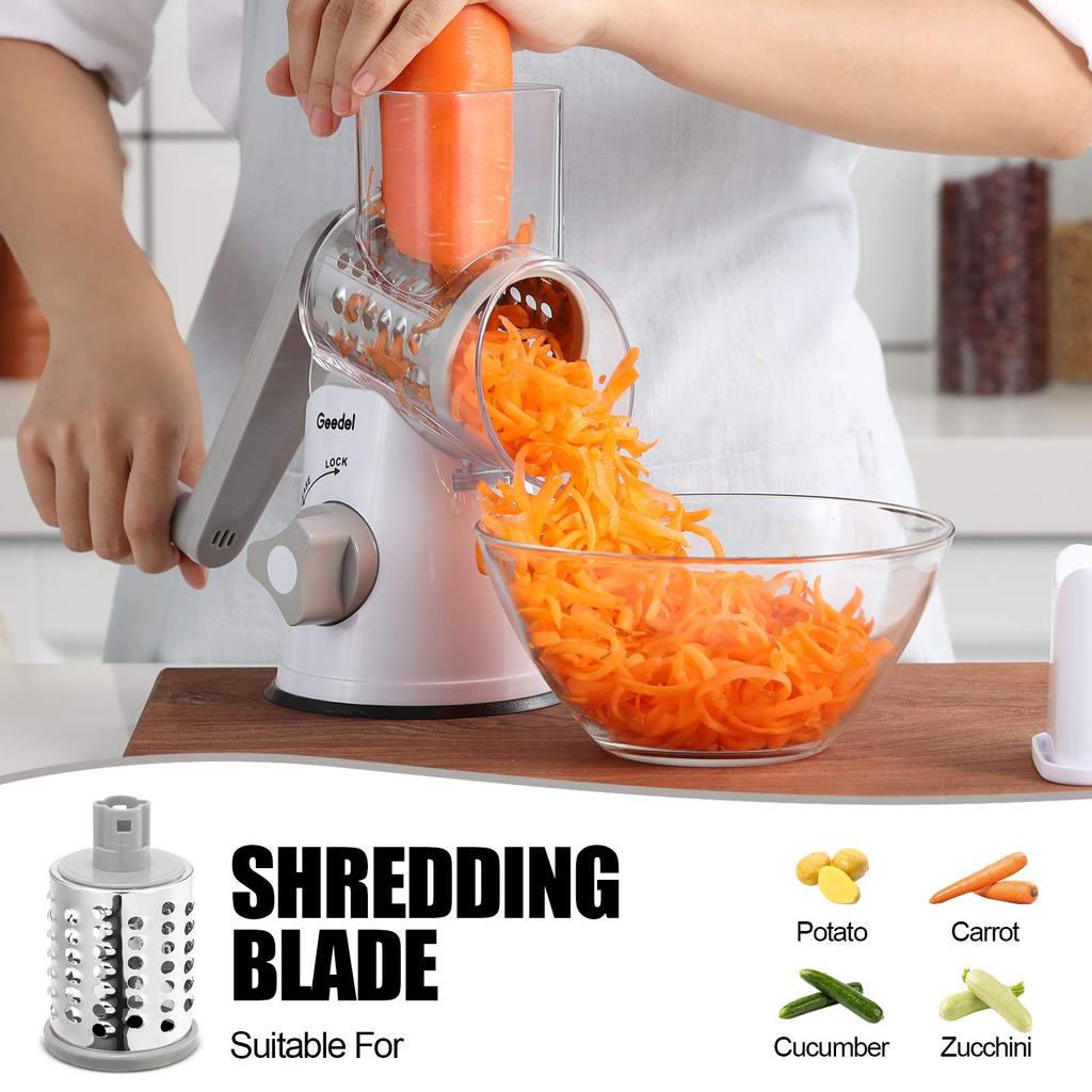 Geedel Vegetable Slicer Set with 3 Interchangeable Includes Daikon Radish Cheese and Carrot Julienne Slicer Blades, Grater, Grater,