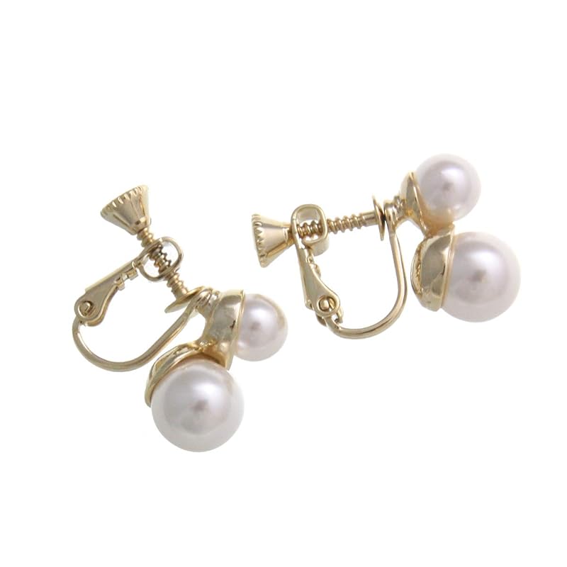 [Vantaine] VINGTAINE Double Pearl Wave Earrings Earrings Wedding After-party P1305 (gold/earrings)