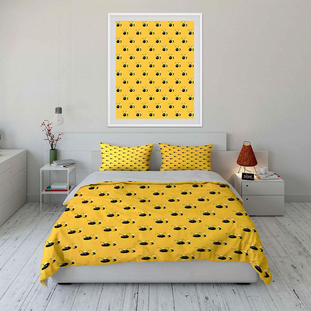 Bee-Themed Three-Piece Set Decoration Soft Comfortable Duvet Cover Bedding Set Included 1*Duvet Cover & 2*Pillowcases, Gift