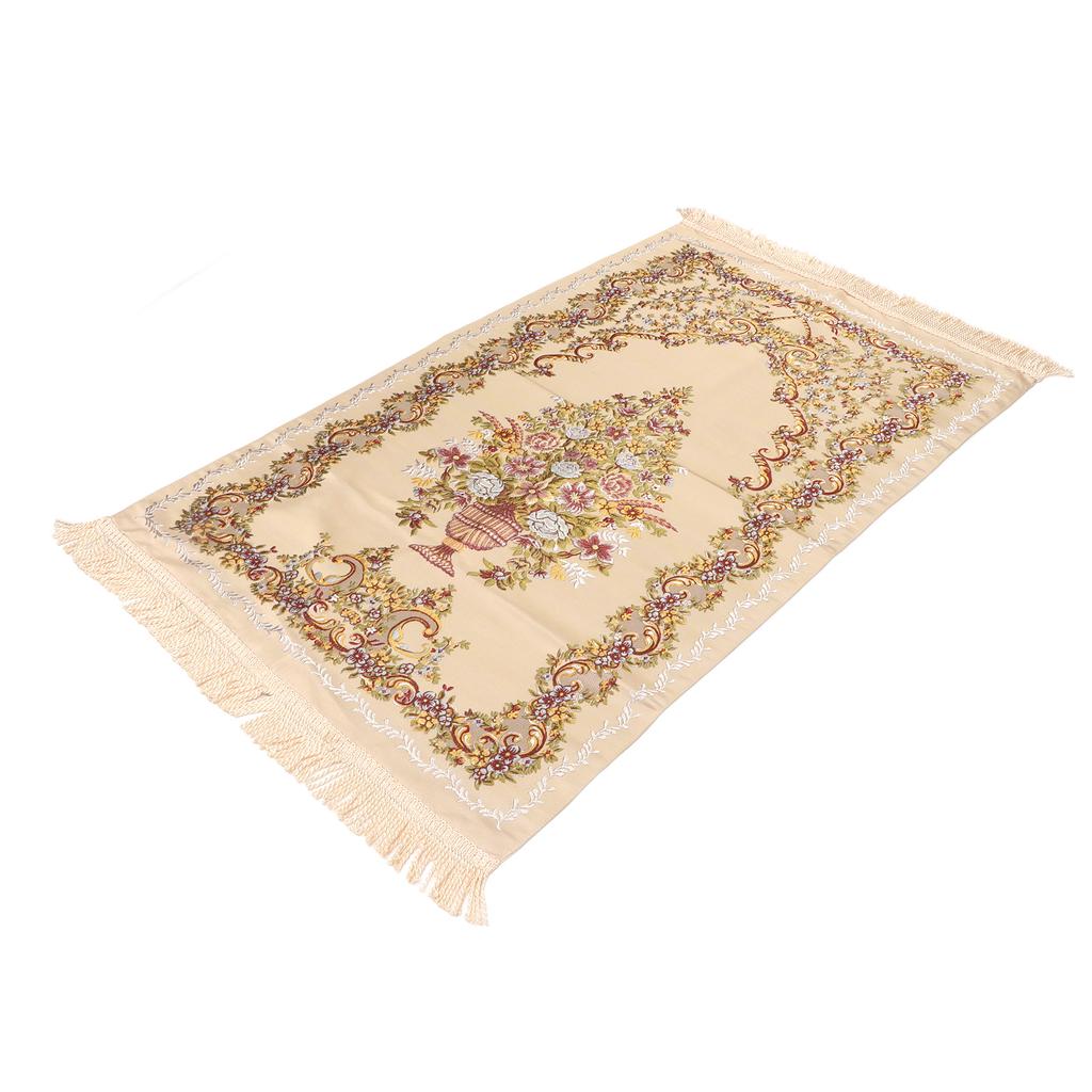 Prayer Rug Multipurpose Elegant Embroidery Decorative Tassel Double Layer Muslim Prayer Mat for Hall Home Camping Beige
