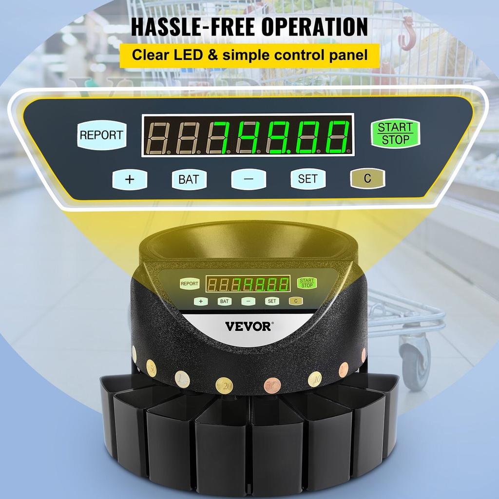 Compteur Trieur de Pièces Euro 500-1000 Pièces Machine Électronique Automatique de Comptage de Pièces EUR 300 Pièces par Minute avec 8 Tiroirs à Pièces pour École Magasin Banque