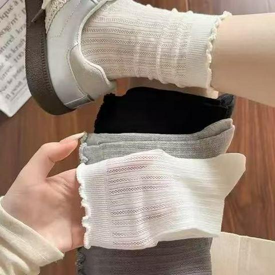 Women's Korean Style Summer Mesh Long Socks - Breathable, Solid Color, Versatile Mid-Calf Length