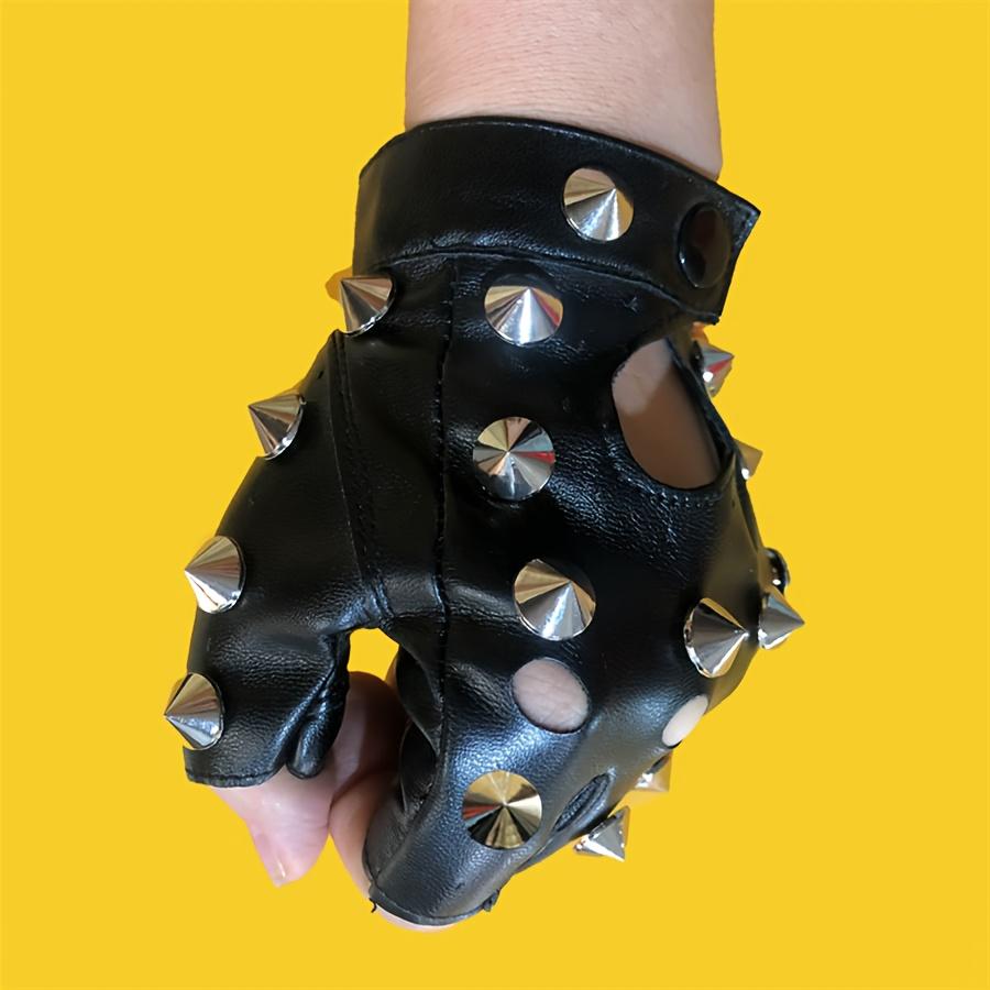 Punk Spiked Fingerless Gloves, Gothic Leather Gloves with Studs for Halloween & Cosplay